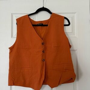 Rust Orange Button Front Vest and Shorts Set